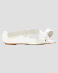 Area Marquise embellished satin point-toe flats - White White