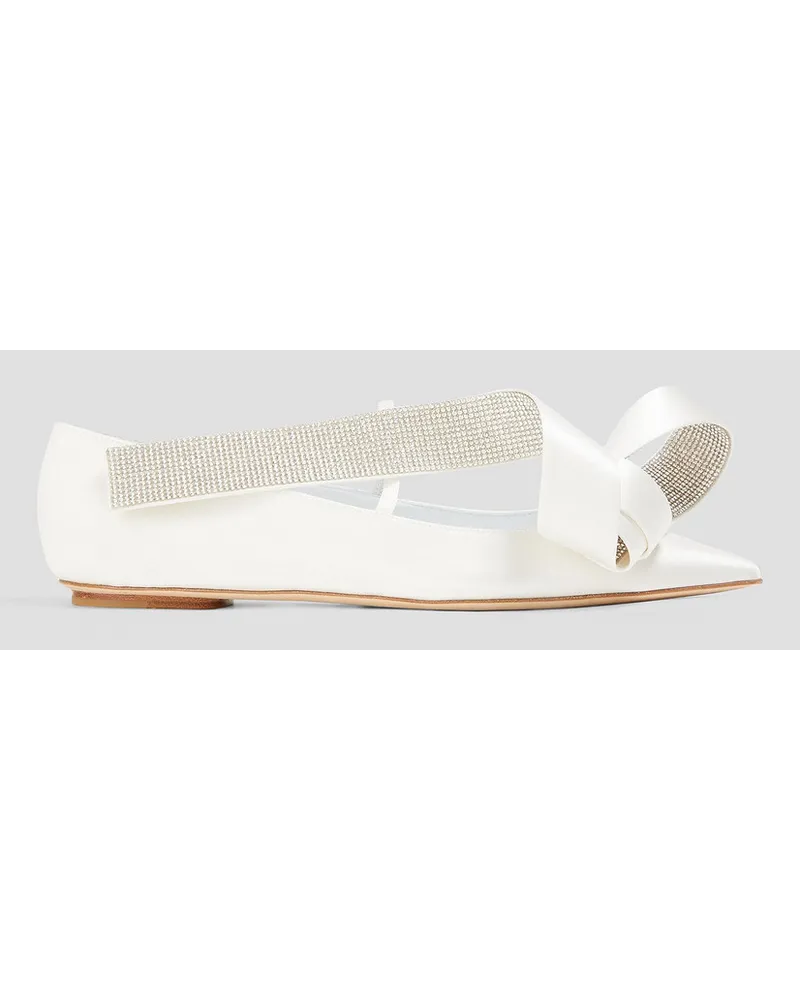 Sergio Rossi Marquise embellished satin point-toe flats - White White