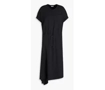 Asymmetric bead-embellished stretch-wool midi dress - Gray