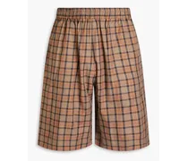 Checked cotton-twill shorts - Brown