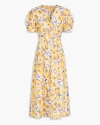 Diane von Furstenberg Heather twisted floral-print cotton-blend poplin midi dress - Yellow Yellow