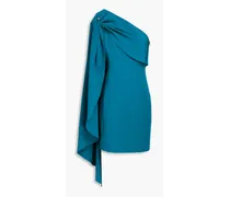 Malina one-shoulder draped twill mini dress - Blue