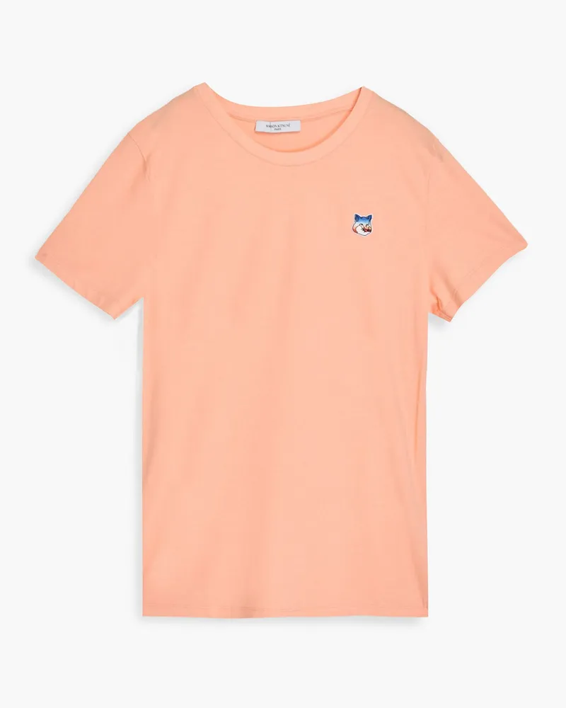 Kitsuné Embroidered cotton-jersey T-shirt - Orange Orange