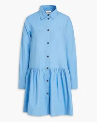 Ganni Gathered cotton mini shirt dress - Blue Blue