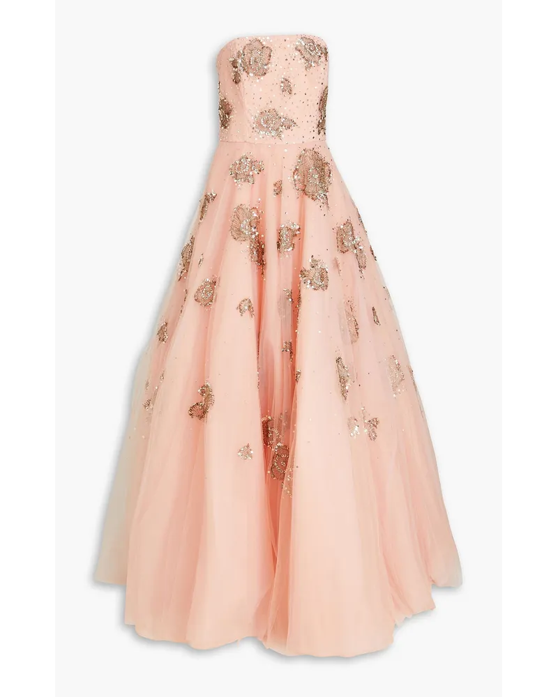 Carolina Herrera New York Strapless embellished tulle-paneled organza gown - Pink Pink