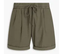 Pleated linen-blend shorts - Green