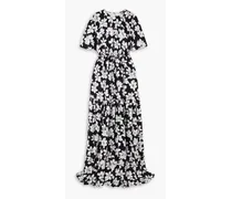 Tiered floral-print silk gown - Black