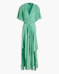 Maje Wrap-effect printed cupro-blend maxi dress - Green Green