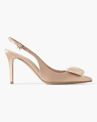 Gianvito Rossi Jaipur 85 crystal-embellished satin slingback pumps - Neutral Neutral