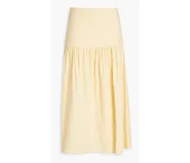 Samira gathered linen-blend twill midi skirt - Yellow