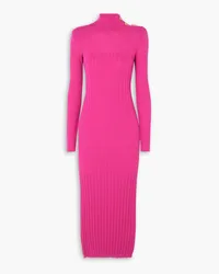 Balmain Button-embellished ribbed wool midi dress - Pink Pink