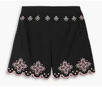 Paige scalloped embroidered cotton shorts - Black