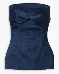 TOVE Ida strapless twist-front crinkled-satin top - Blue Blue