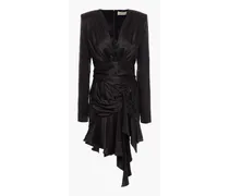 Asymmetric ruched stretch-silk satin mini dress - Black