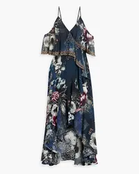 Camilla Asymmetric embellished silk crepe de chine maxi wrap dress - Blue Blue