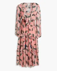 Saloni Ruffled printed silk-georgette midi dress - Pink Pink