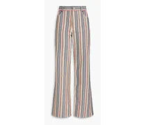 Striped cotton-jacquard straight-leg pants - White