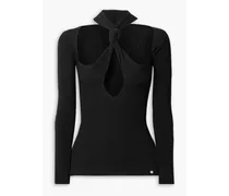 Cutout knotted ribbed-knit sweater - Black
