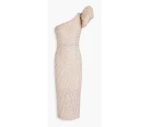 Phoebe one-shoulder embellished tulle midi dress - Neutral