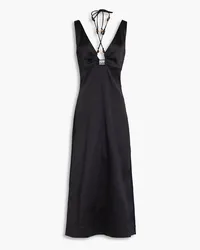 Ganni Bead-embellished ruched satin halterneck midi dress - Black Black