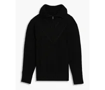 Jacquard-knit wool half-zip sweater - Black