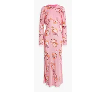 Pleated leopard-print silk crepe de chine maxi dress - Pink