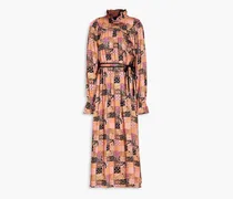 Adele belted patchwork-effect twill midi dress - Orange