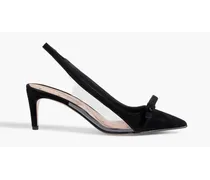 Sadie bow-detailed PVC and suede slingback pumps - Black