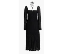 Ruched stretch-cloqué midi dress - Black