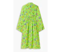 Gathered floral-print silk crepe de chine midi dress - Green