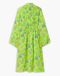 LES RÊVERIES Gathered floral-print silk crepe de chine midi dress - Green Green