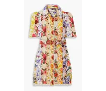Belted floral-print linen mini shirt dress - Multicolor