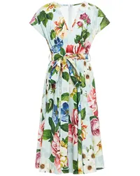 Dolce & Gabbana Belted floral-print cotton-poplin midi dress - Green Green