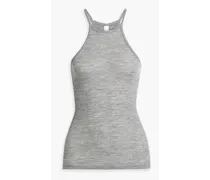 Ribbed wool and silk-blend jersey tank - Gray