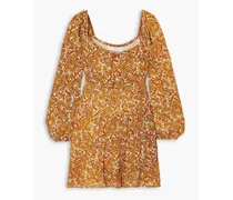 Indira tie-detailed paisley-print chiffon mini dress - Yellow