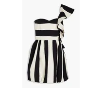 One-shoulder striped wool and silk-blend crepe mini dress - Black