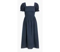 Belle shirred linen midi dress - Blue