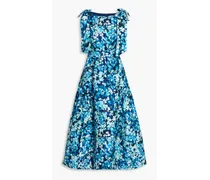 Floral-print satin-twill midi dress - Blue