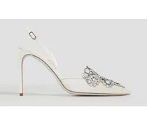 Veneziana embellished leather and lace slingback pumps - White