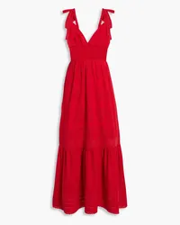 Alice + Olivia Alice Olivia - Levine smocked broderie anglaise cotton and linen-blend midi dress - Red Red