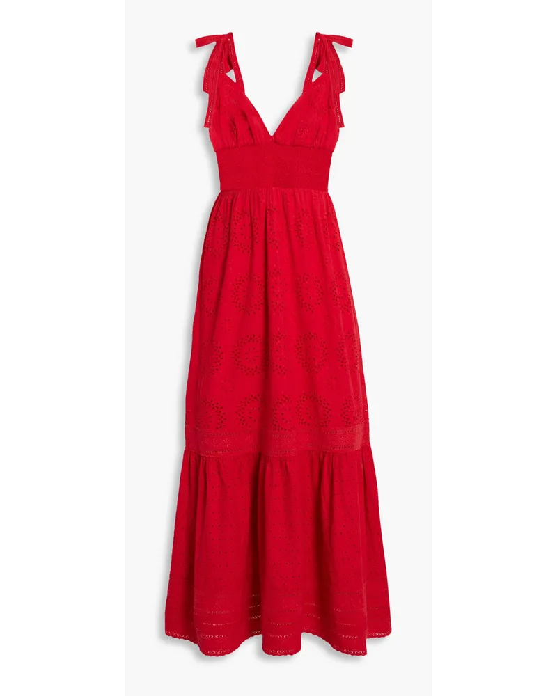 Alice + Olivia Alice Olivia - Levine smocked broderie anglaise cotton and linen-blend midi dress - Red Red