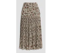 Levine floral-print plissé crepe de chine midi skirt - Brown