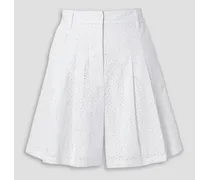Hanna pleated broderie anglaise cotton shorts - White