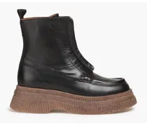 Leather platform ankle boots - Black