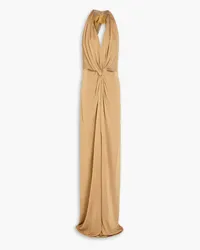 COSTARELLOS Twisted metallic jersey halterneck gown - Metallic Metallic