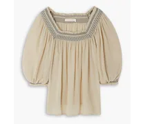 Smocked georgette blouse - Neutral