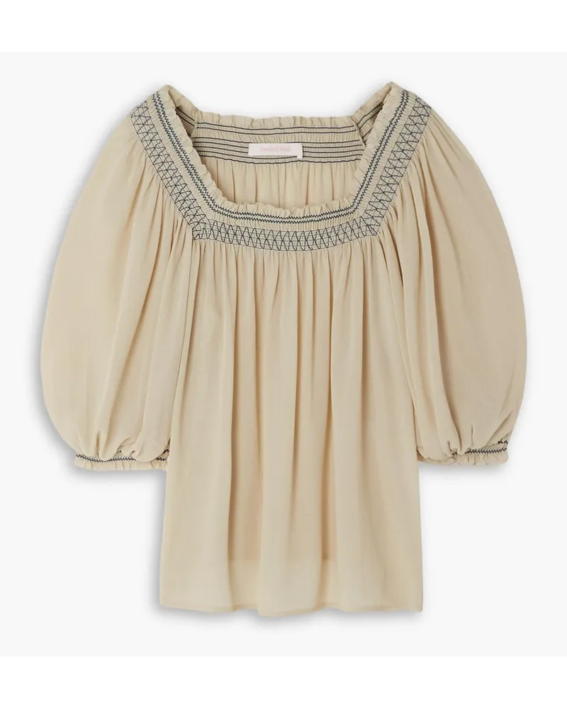 See by Chloé Smocked georgette blouse - Neutral Neutral