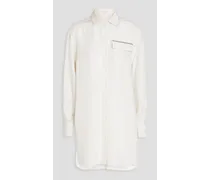 Bead-embellished silk crepe de chine shirt - White