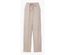 Catkin embellished linen-blend twill straight-leg pants - Neutral