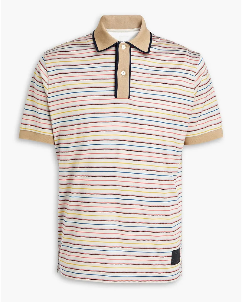 Striped cotton-jersey polo shirt - Neutral